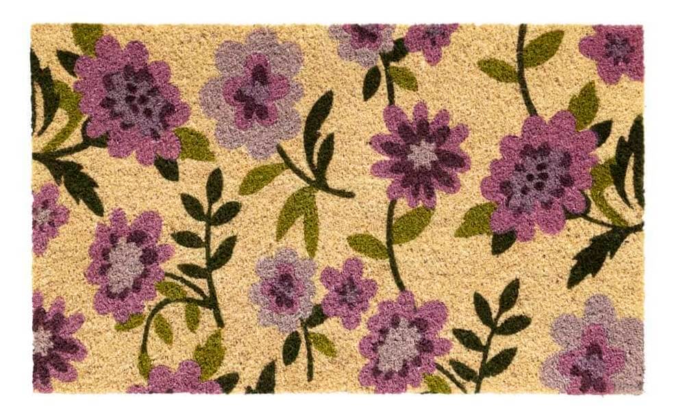 draadloos sticker Coöperatie Hamat Ruco Print Flowers Purple 45 x 75 cm | Kokosmat met bloemen