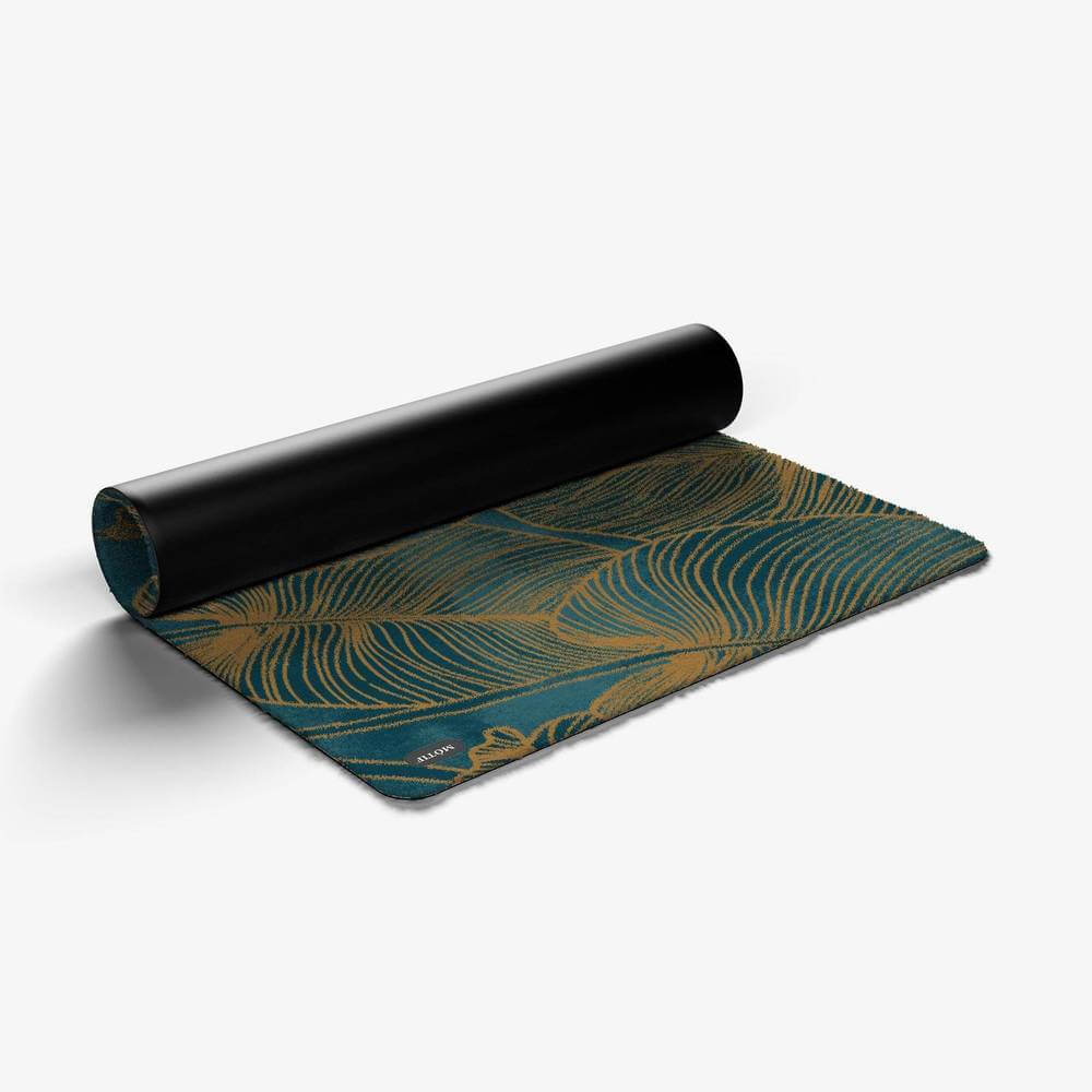 Mótif Botanique Turquoise - Blauwe-turquoise wasbare deurmat met botanisch patroon