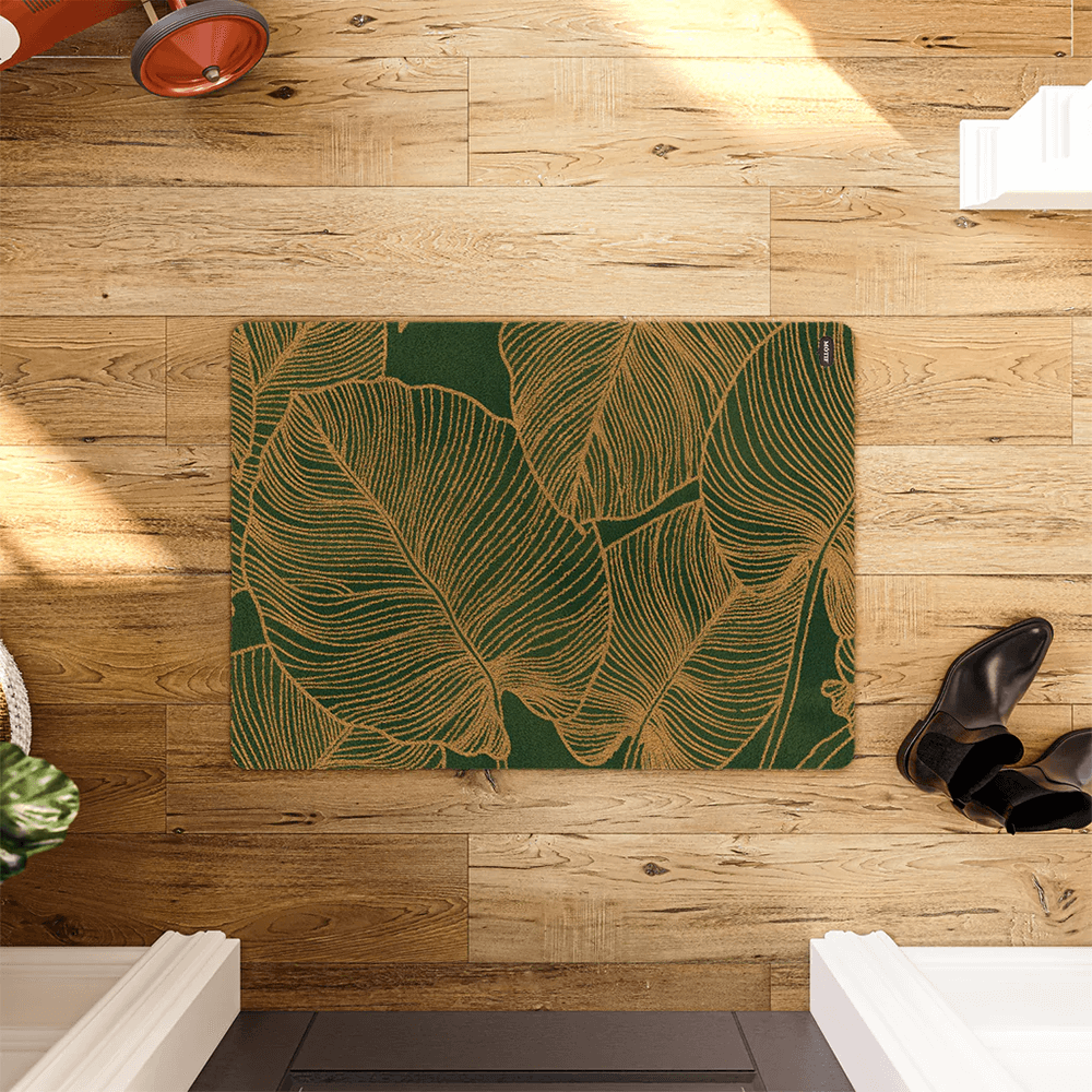 Matterly Botanique Vert Sapin - Groene wasbare deurmat met botanisch patroon